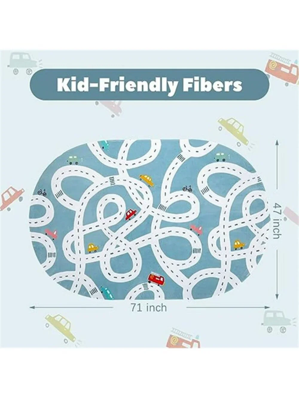 Large Kids Playroom Rug, 4'x6' Washable Road Rug for Nursery, Non-Slip